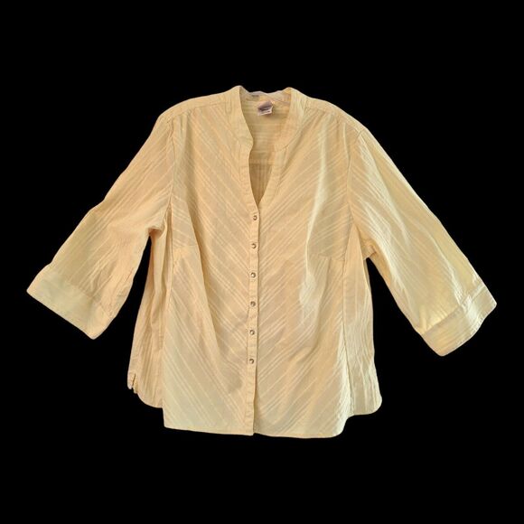 Vintage Faded Glory Stretch Shirt Pearl Snap Butter Yellow Cotton Blend 22W 24W - Picture 1 of 15